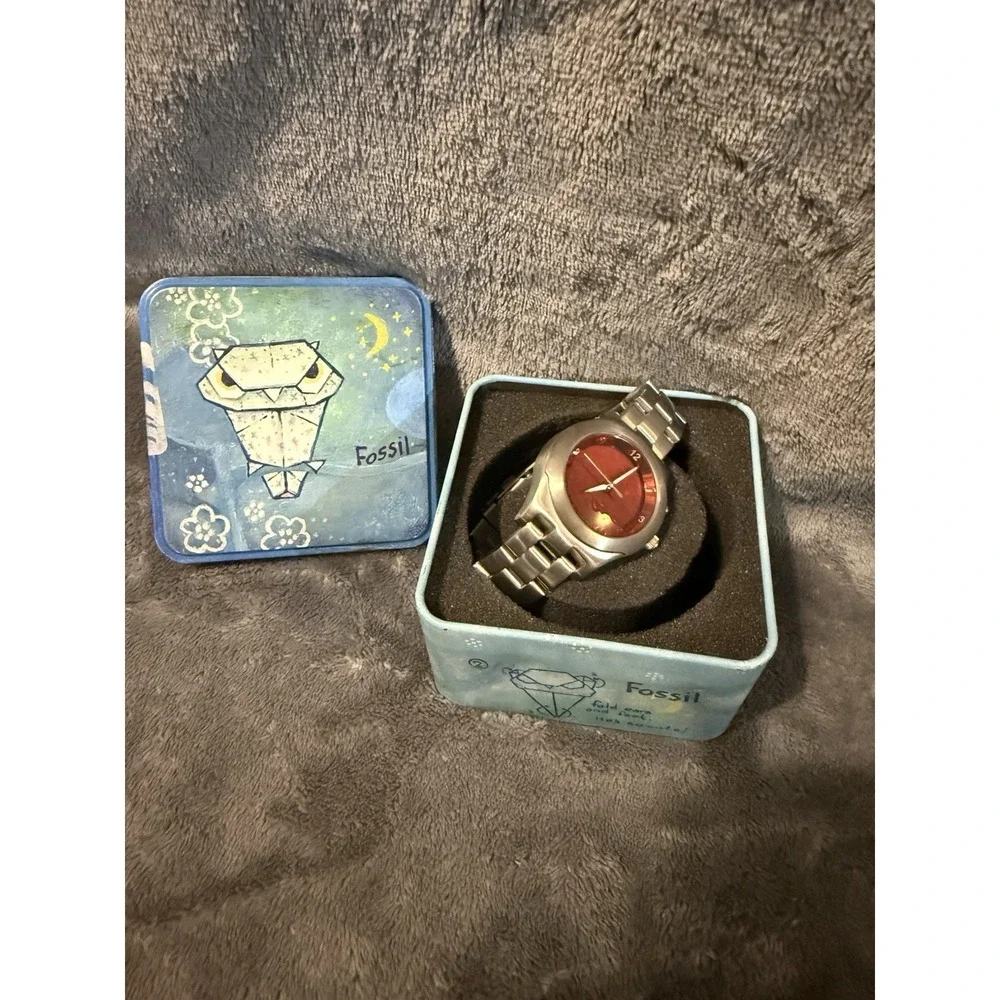 Vtg Fossil Kaleido‎ stainless steel wristwatch With Box Needs Battery
